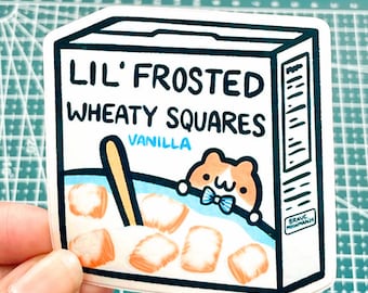 Kawaii Cereal Sticker - Shredded Wheat Cereal Box Sticker, Kawaii Food Art Sticker