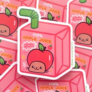 Kawaii Apple Juice Box Vinyl Sticker with Cute Cat Mascot Adorable Laptop Decal image 5
