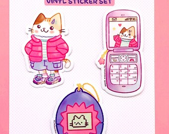 Y2K Cat Vinyl Sticker Set - 90s Stickers 00s Stickers