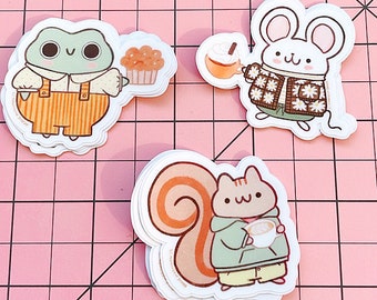 Pumpkin Spice Buddies Sticker Set - Autumn Stickers Cute Animal Friends Vinyl Stickers