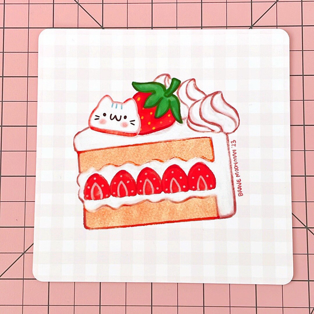絵画。壁掛け原画【Cute cat cake】0 1