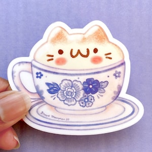 Coffee Cat Sticker Cat Cup Sticker Kawaii Sticker Coffee Sticker Cat Coffee Mug Cat Themed Gifts Cat Mug Coffee Stickers Computer Stickers afbeelding 2