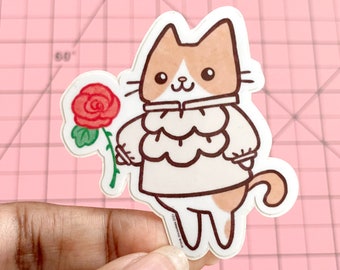 Cat Vinyl Sticker, Cute Cat With Flower Sticker - Hippie Cat Sticker