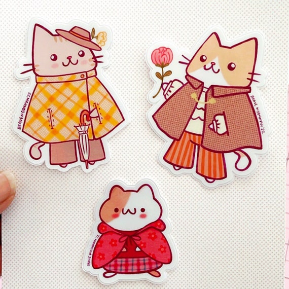 Cape Weather Vinyl Sticker Set - Cute Cat Stickers with Fall Vibes, Cute Hamster Sticker