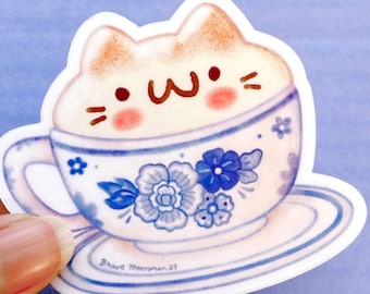 Coffee Cat Sticker Cat Cup Sticker Kawaii Sticker Coffee Sticker Cat Coffee Mug Cat Themed Gifts Cat Mug Coffee Stickers Computer Stickers