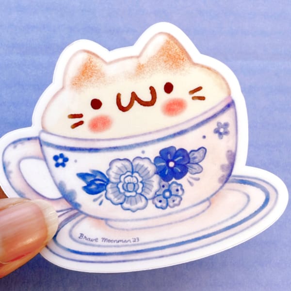 Coffee Cat Sticker Cat Cup Sticker Kawaii Sticker Coffee Sticker Cat Coffee Mug Cat Themed Gifts Cat Mug Coffee Stickers Computer Stickers