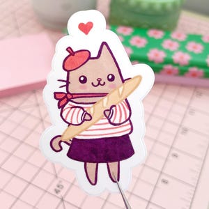 French Cat Sticker Cute French Gift for Francophile Gift French Bread Sticker Cute Cat Sticker Cute Vinyl Sticker