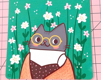 Cute Cat Floral Art Print - Pretty Flower Art Print, Cute Kitty Art Print