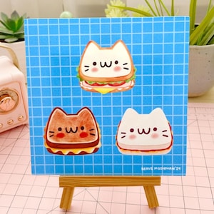 Cat Sandwiches Art Print - Kawaii Art Prints, Cute Food Art Print, Cat Face Art