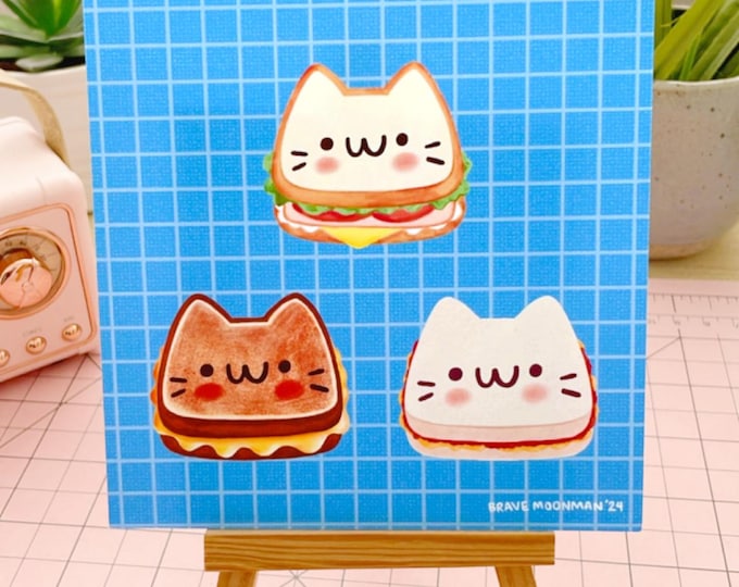 Cat Sandwiches Art Print: Kawaii Food Illustration