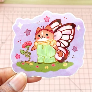 Cute Butterfly Sticker - Cute Cat Vinyl Sticker, Water Resistant Glossy Sticker