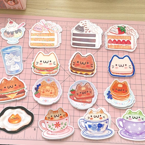 Kawaii Food Sticker Bundle - Cute Cats as Food Sticker Set, Kawaii Cat Stickers, Kawaii Sticker Set