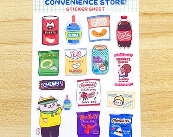 Kawaii Snacks Sticker Sheet - Cute Convenience Store Junk Food Stickers