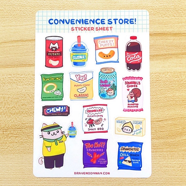 Kawaii Snacks Sticker Sheet - Cute Convenience Store Junk Food Stickers