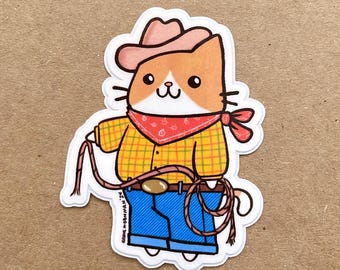 Pegatina de vinilo de gato vaquero - Regalo del Oeste