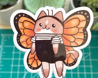Butterfly Cat Glossy Vinyl Sticker - Kawaii Bug Art