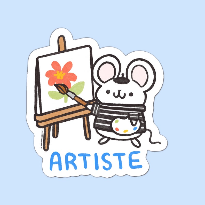 Cute Vinyl Stickers Cute Sticker Cute Mouse Sticker Artist Gift Artist Stickers Painter Gift Kawaii Sticker Kawaii Stickers image 1