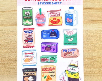 Kawaii Snacks Sticker Sheet - Cute Convenience Store Junk Food Stickers