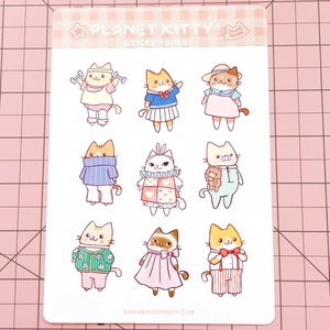 Cute Cats of Planet Kitty Sticker Sheet - Cute Feline Friends Kitty Stickers