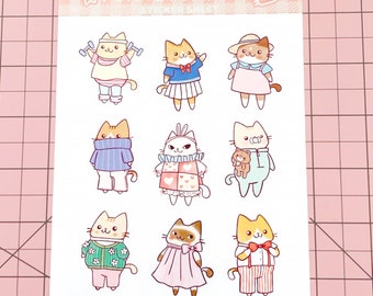Hoja de pegatinas de Planet Kitty: pegatinas de gatos kawaii