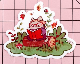 Reading Cat Sticker, Reading Sticker, Cat and Book Sticker, Book Stickers, Reading Vinyl Sticker Book Sticker, Book Planner Sticker