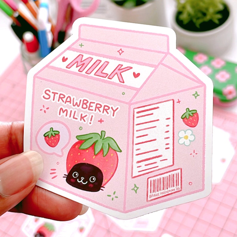 Strawberry Milk Carton Magnet Cat Magnet Cute Magnets Fridge Strawberry Decor Cute Magnet for Fridge Strawberry Gifts for Cat Lovers image 1