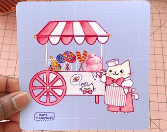 Cute Candy Cat Art Print – Pink Candy Shop Wall Decor
