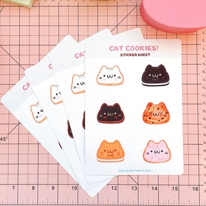 Cat Cookies Vinyl Sticker Sheet: Kawaii Dessert Stickers