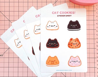 Cat Cookies Sticker Sheet - Cute Cookie Cat Kawaii Dessert Stickers