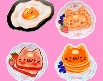 Kawaii Cat Breakfast Food Stickers - Vinyl Sticker Set