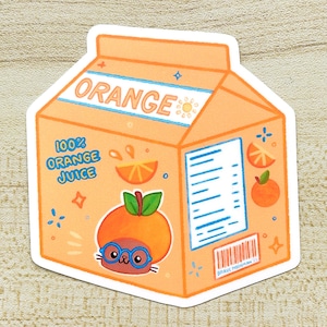 Orange Juice Box Sticker - Cute Juice Carton Sticker, Kawaii Cat Sticker