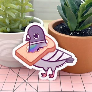 Bread Pigeon Sticker - Pigeon Eating Bread Sticker, Funny Pigeon Sticker
