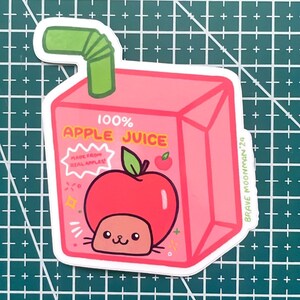 Kawaii Apple Juice Box Vinyl Sticker with Cute Cat Mascot Adorable Laptop Decal image 3