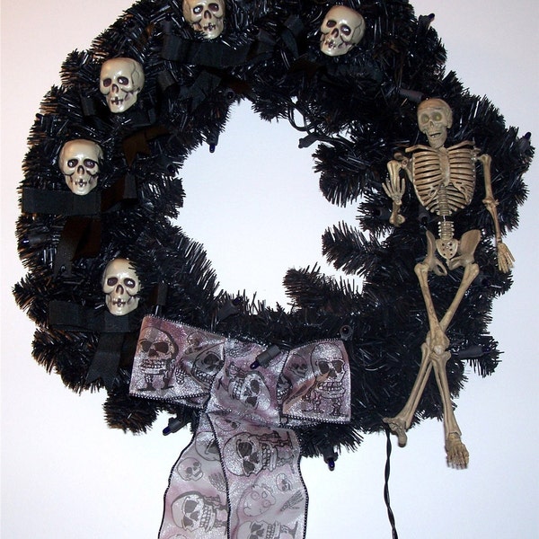 Skeletons and Skulls Black Halloween Christmas Day of the Dead Wreath