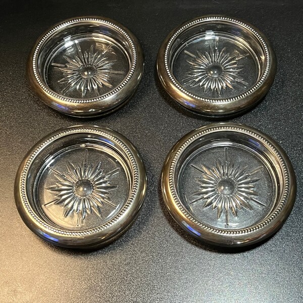 Glass and Silverplate Vintage Leonard Coasters, Made in Italy