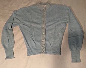 Cute Little Vintage Baby Blue/Gray Cashmere Cardigan Sweater