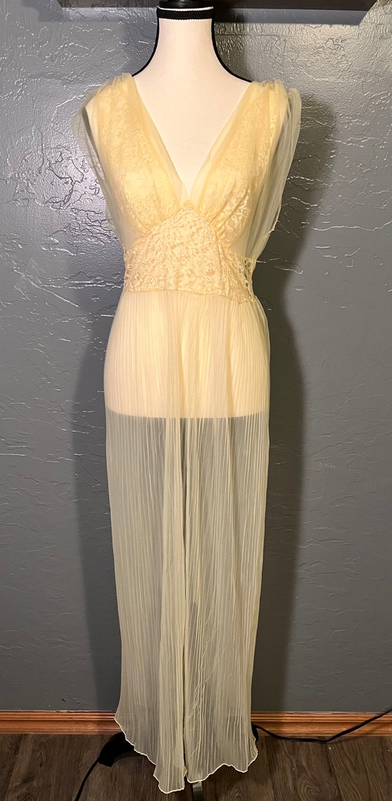 Vintage Sheer Yellow Nightgown with Lace