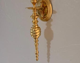 Vintage MCM Pair Of Brass Wall Sconce Candle Holders Hollywood Regency Style