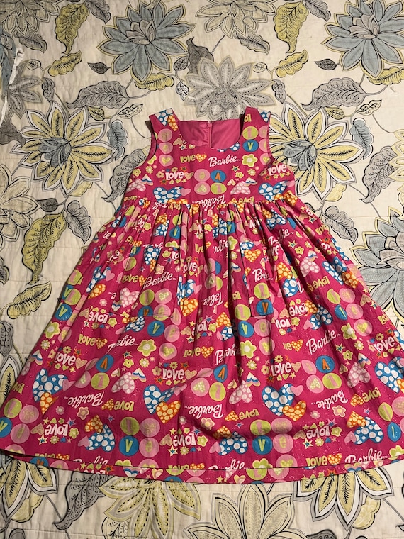 Adorable Vintage Handmade Barbie Logo Girls Dress