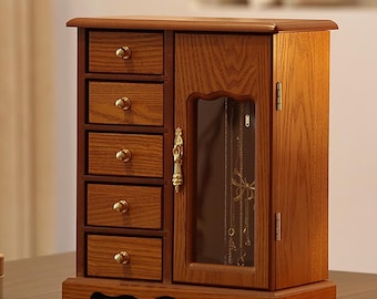 Caja de joyería de madera vintage, caja de almacenamiento de joyas para pendientes, collares, anillos y pulseras, caja de joyería con cajones, caja de joyería para mujer, regalo de boda