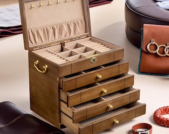 3/4/5 Layer Wooden Jewelry Box, Lockable Jewelry Box, Jewelry Storage Box For Earring Ring Necklace Bracelet, Women&#39;s Jewelry Collection Box