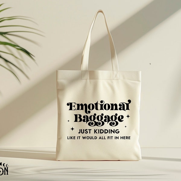 Emotional Baggage - Tote Bag Funny Quote Natural 100% Cotton Shopping School Shoulder Bag Mental Health Humour Sparkles Joke Gift Idea