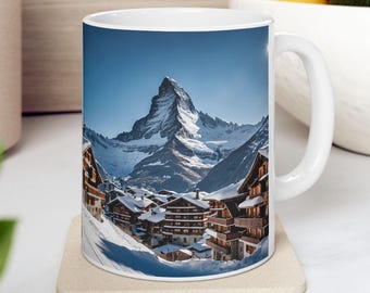 Taza de cerámica Matterhorn Alpes suizos - Pueblo alpino de Zermatt