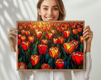 Tulips At Sunset Wall Hanging 20x30 High-Quality Museum Grade Satin Paper, Hung alone or Framed, Outdoor Lover Gift Tulip at Sunset Art Gift