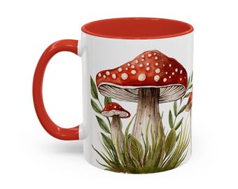 Red Mushroom Coffee Mug: Fungi Design, Plant Lover Gift