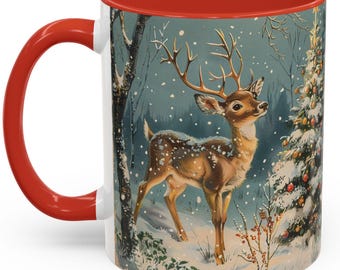 Vintage Reindeer Christmas Mug, Animal Lover Christmas Gift, Cute Holiday Coffee Mug, Retro Winter Decor, Christmas Party Gift, Secret Santa