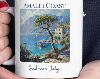 Amalfi Coast Ceramic Mug: Italy Vacation Watercolor Art