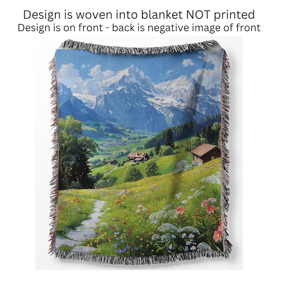 Swiss Alps Woven Throw Blanket: Alpine Village Art