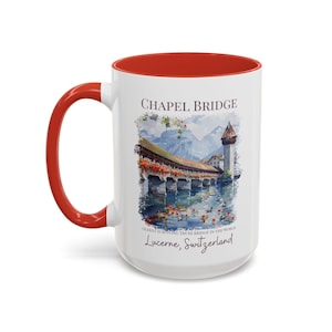 Chapel Bridge in Lucerne Switzerland 15 Oz Ceramic Vacation Gift Mug. Swiss Gift, Switzerland Mug, Swiss Truss Bridge, Lucerne Vacation Gift