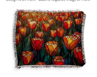 Field of Tulips Woven Throw Blanket Gift for Flower Lover, Cozy Sofa Woven Throw Blanket, Tulip Lover Gift Blanket 50x60, Flower Lover Gift